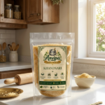 A premium pouch of Anvipa chemical-free Khandsari Sugar alongside a bowl of unrefined golden sugar crystals, showing natural sugarcane sugar.