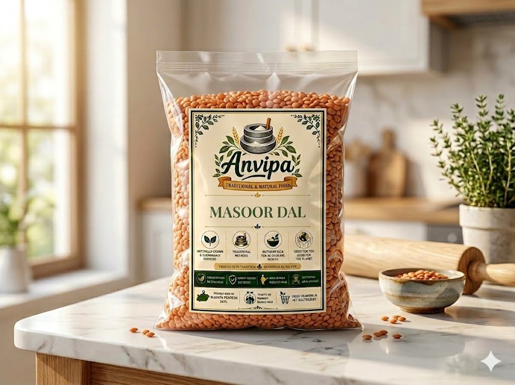 Anvipa chemical-free pure Masoor Dal 1kg unpolished red lentils